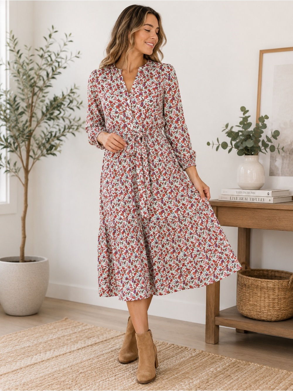 Universal Thread Floral Tie Waist Midi Dress Size Small